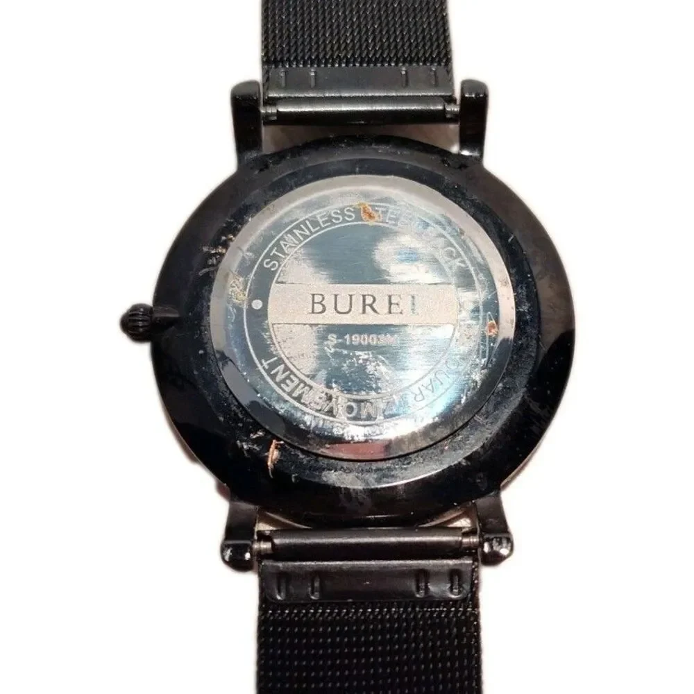 BUREI Watch Mens 41mm Black Stainless Mesh Date Dress S-19003M New Battery